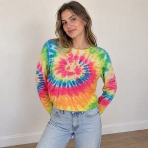 Filoro Womens Sweater Small Multicolor Tie Dye Cashmere Crew Neck Rainbow